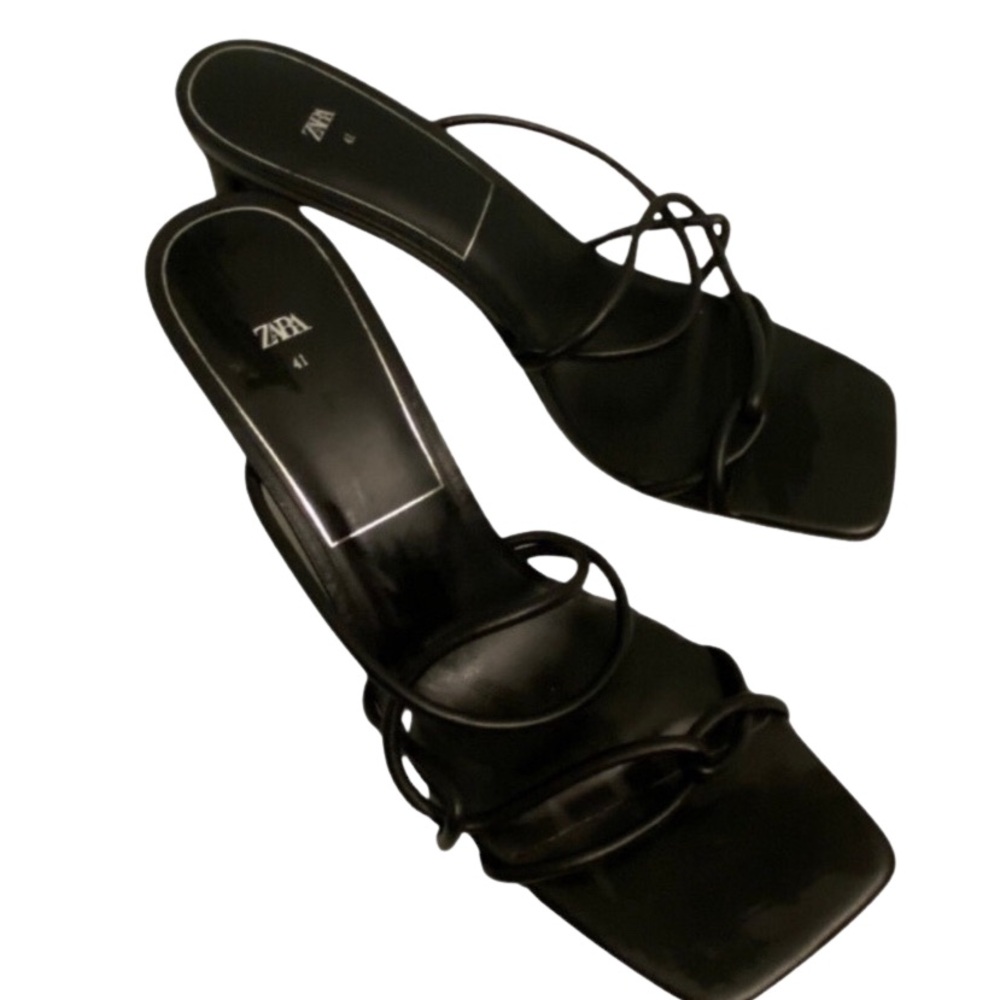 Stunning Zara Black Vinyl Strappy Heel - Size EU 41 / US 10